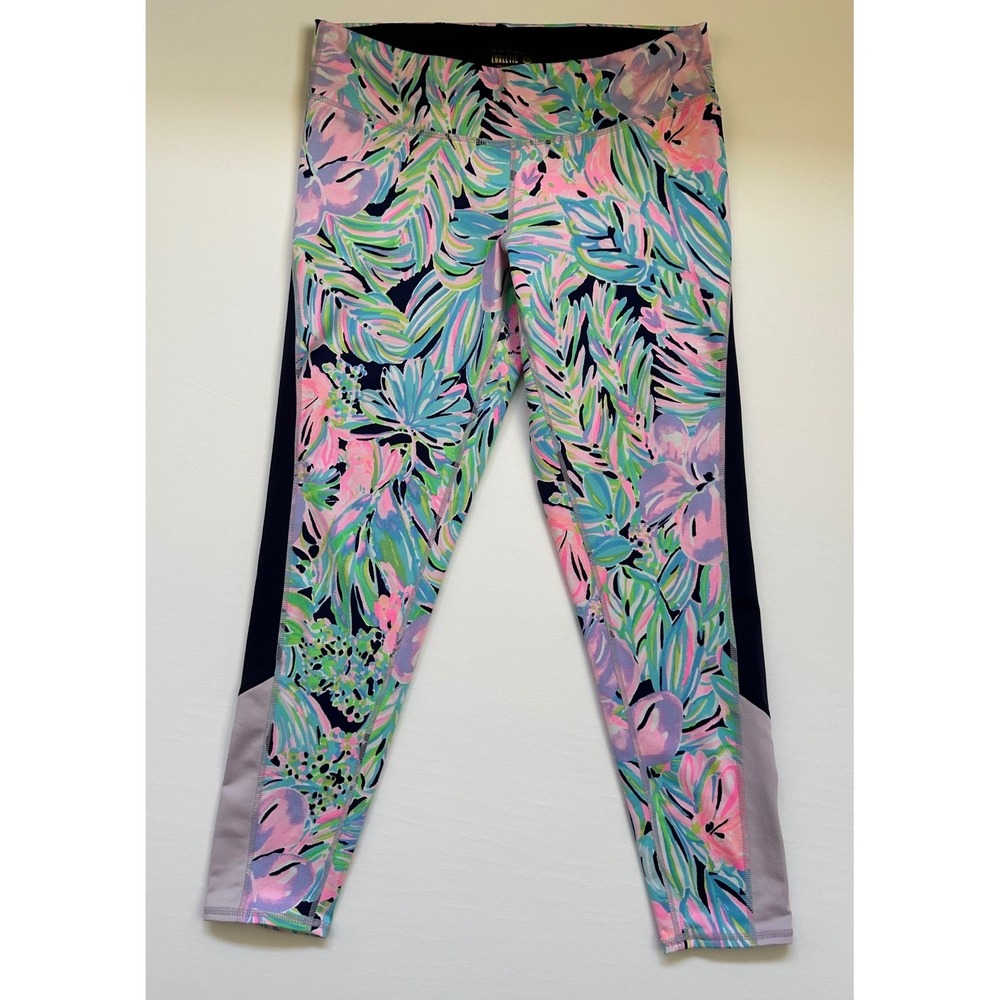 Lilly Pulitzer Luxletic Weekender Legging Tropical Palm Floral Pink Blue UPF+50